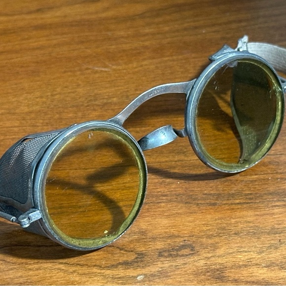 Vintage Wilson Goggles Yellow lens Metal Frame Side Mesh Steampunk Motorcycle - Picture 7 of 9